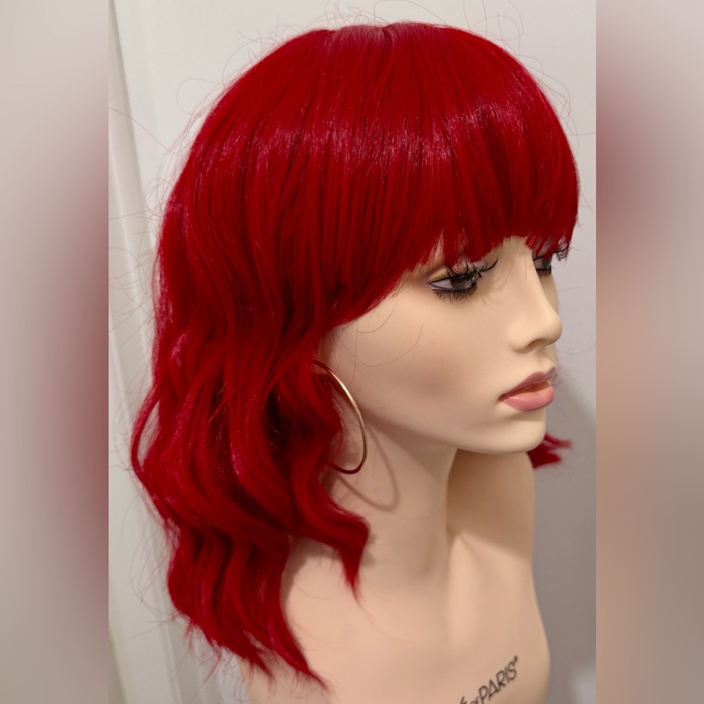 HAIR, 15” Wavy Bob with Bangs, Red - Picture 3 of 9
